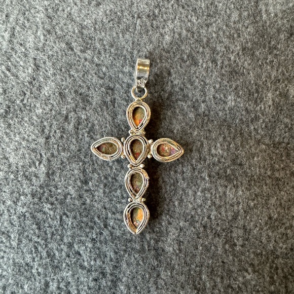 Handmade Sterling Silver cross made with purple mosaic jasper - Picture 2 of 3